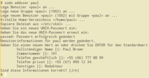 Abbildung 3: Das Dienstprogramm »useradd« im praktischen Einsatz.