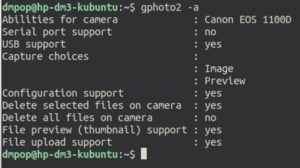 Abbildung 3: Über gPhoto2 stellen Sie fest, welche Möglichkeiten Ihre Kamera im Zusammenspiel mit dem RasPi bietet.