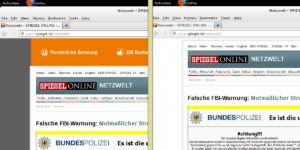 Abbildung 7: Links Spiegel.de ohne NoScript und aktivierten Privoxy, rechts durch Privoxy gefiltert.