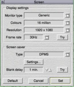 Abbildung 4: Screen erlaubt das Einstellen des Monitors sowie des Bildschirmschoners.