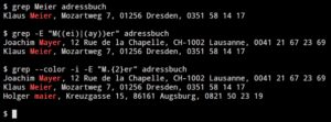 Abbildung 1: Grep mit farbiger Hervorhebung des Suchergebnisses.