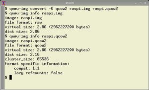 Abbildung 3: Mit »qemu-img« konvertieren Sie das RAW-Image von Raspbian ins Qemu-eigene QCOW2-Format.
