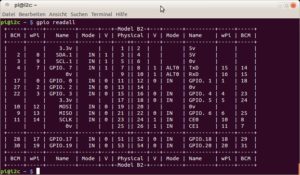 Abbildung 2: Nach Installation der WiringPi-Bibliothek lesen Sie mit »gpio readall« die GPIO-Schnittstelle aus.
