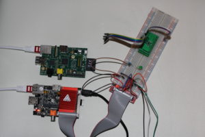 Abbildung 3: Der Raspberry Pi und das HummingBoard mit einer Steckplatine.