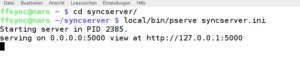 Abbildung 1: Beim erfolgreichen Start des Sync-Servers erscheint eine Statsumeldung mit der Prozess-ID und der IP-Adresse.