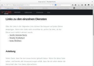 Abbildung 2: Das Webfrontend des Ionas-Servers beschränkt sich aktuell lediglich auf eine statische Webseite mit Links zu den aktivierten Diensten.