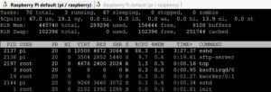 Abbildung 5: Der Transfer von Daten über das Netzwerk mit SCP lastet den Raspberry Pi schnell bis zum Maximum aus.