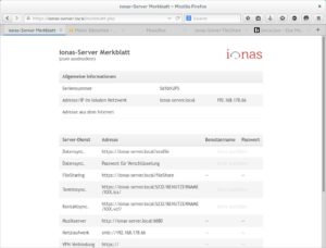 Abbildung 7: Auf dem ausdruckbaren Merkblatt listet der Ionas-Server alle Adressen der aktivierten Netzwerkdaten auf.