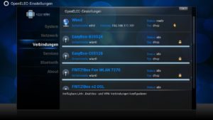 Abbildung 2: In den OpenELEC-Settings konfigurieren Sie neben dem kabelgebundenen LAN den Zugang zu einem drahtlosen Netzwerk.