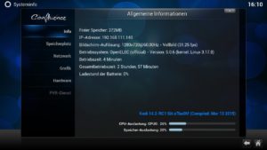 Abbildung 3: Die Systeminformationen des Kodi-Mediacenters verraten Ihnen neben der IP-Adresse des Systems zahlreiche interessante Details.