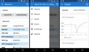 Abbildung 5: Neben der webbasierten Oberfläche bietet Pi&nbsp;Control auch eine Android-App zur Steuerung und Kontrolle des Raspbian-Systems an.