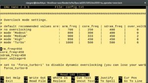 Abbildung 5: Zum Übertakten des Raspberry Pi tragen Sie die maximal angesteuerten Taktraten von Hand in die Konfigurationsdatei »config.txt« ein.