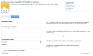 Abbildung 1: Vor dem Programmieren legen Sie ein Projekt für die Openweather-API an. So erhalten Sie Zugriff auf die kostenlose Schnittstelle, über die Sie die Wetterdaten abrufen.