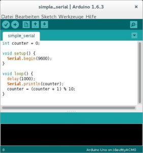 Abbildung 5: Die Arduino-Programmierumgebung bietet eine komfortable Möglichkeit, eigene Programme für den SBC zu schreiben.