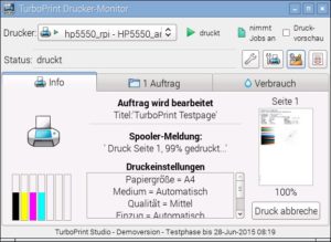 Abbildung 6: Der Turboprint-Monitor gibt Aufschluss über den Tintenstand und den Verbrauch des Geräts, selbst wenn dieses an einem zentralen Printserver hängt.