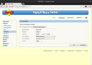 Abbildung 6: Für den Betrieb eines von außen erreichbaren Minecraft-Servers müssen Sie Port 25565/TCP an den RasPi weiterleiten.