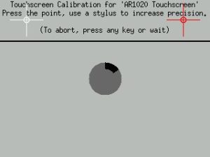 Abbildung 4: Im Touchscreen-Kalibrierer müssen Sie jeweils das rot eingefärbte Zielkreuz antippen. Zielen Sie dabei möglichst genau.