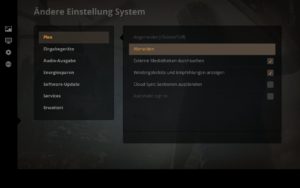 Abbildung 9: Die Einstellungen des Plex Home Theater erinnern zu Teilen noch an Kodi, an vielen Stellen wurde die Komplexität des Mediacenters jedoch stark reduziert.