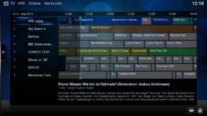 Abbildung 9: Über den in Kodi integrierten EPG bekommen Sie eine Übersicht über die laufenden Sendungen und programmieren den Videorekorder.
