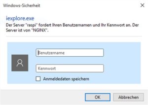 Abbildung 2: Der Zugriff auf den per HTTP Basic Authentication geschützten Webserver gelingt nur unter Angabe von Benutzername und Passwort.