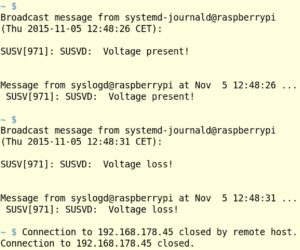 Abbildung 5: Der SUSV-Daemon informiert Sie über den Status der Energieversorgung und fährt den RasPi bei längeren Stromausfällen sicher herunter.
