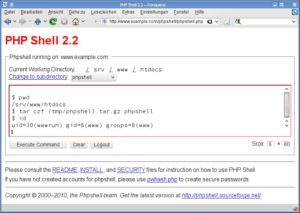 Abbildung 1: PHP Shell läuft auf einem beliebigen Webspace, allerdings sollten Sie HTTPS für die Kommunikation verwenden, weil die Kommandos – inklusive Passwörtern – sonst im Klartext über die Leitung geht.