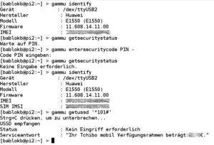 Abbildung 1: Mit einigen wenigen Befehlen auf der Kommandozeile steuern Sie via Gammu die Kommunikation zum UMTS-Modem.