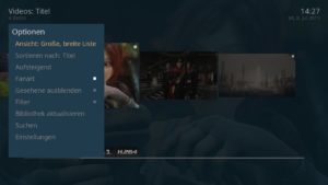 Abbildung 10: Die Filmübersicht fällt, anders als beim Original-Kodi-Skin, ein wenig dürftig aus. Die Seitenleiste klappen Sie über die Pfeiltasten aus.