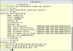 Abbildung 2: Die Bluetooth-Schnittstelle lässt sich in Raspbian mit Bluetoothctl komplett im Terminal managen.