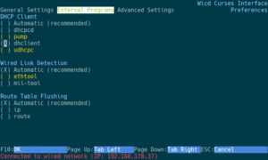 Abbildung 3: In den Einstellungen von Wicd-curses müssen Sie vor dem Verbindungsaufbau den DHCP-Client anpassen.