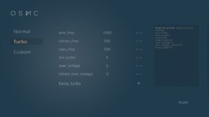 Abbildung 5: Auch das Übertakten des Raspberry Pi geschieht aus My OSMC heraus mit wenigen Klicks. So kitzeln auch Einsteiger das Maximum aus dem System.