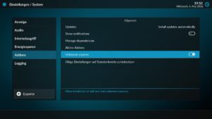Abbildung 6: In Kodi 17 müssen Sie die Installation von Addons aus unbekannten Quellen erst freischalten.