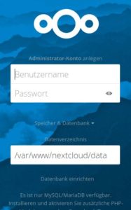 Abbildung 4: Nach der Installation müssen Sie im Konfigurationsassistenten von Nextcloud noch den Zugang zum Datenbankserver einrichten.