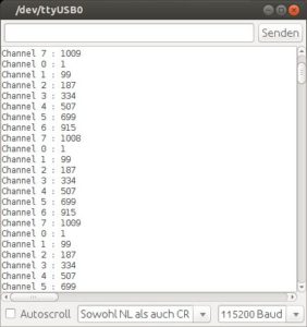 Abbildung 8: Die Messwerte im seriellen Monitor der Arduino-IDE.