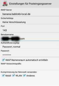 Abbildung 3: Die freie Mail-App K-9 unter Android erlaubt ebenfalls den Einsatz eines Kontos mit einem IMAP-Server.