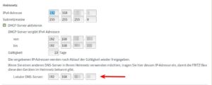 Abbildung 1: Obwohl die Fritzbox&nbsp;7390 auf den ersten Blick keinen Eintrag für einen lokalen DNS-Server erlaubt, findet sich in den Tiefen der Oberfläche doch ein passender Punkt in der Konfiguration.