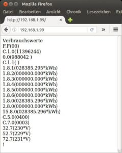 Abbildung 5: Ein eigens auf dem ESP8266 installierter Webserver übernimmt die Ausgabe der Daten aus dem intelligenten Stromzähler.