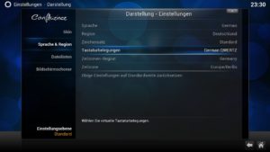 Abbildung 2: Mit diesen Einstellungen spricht Kodi Deutsch und bietet eine deutsche Tastaturbelegung.