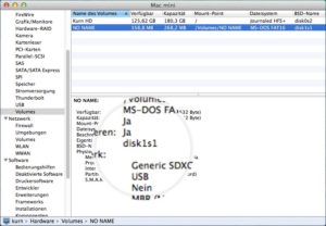 Abbildung 6: Der Systembericht verrät zahlreiche Details zu der im Mac verbauten Hardware. Wichtig ist hier der BSD-Name der Speicherkarte.