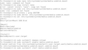 Abbildung 4: Als Editor steht nur Vi bereit, um für Systemd eine USB-Mount-Unit zu erstellen.