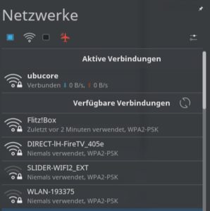 Abbildung 6: Auf dem Notebook steht die erstellte Verbindung »ubucore« im Network-Manager bereit.