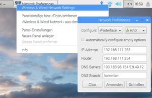 Abbildung 6: Über ein grafisches Interface richten Sie eine Netzwerkverbindung mit fester IP-Adresse ein.