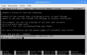 Abbildung 6: Über einen Eintrag in die Cron-Tabelle kontrolliert der RasPi alle fünf Minuten, ob die DynDNS-Adresse noch aktuell ist.