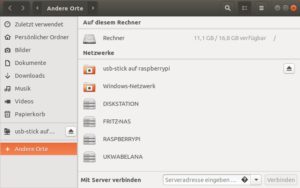 Abbildung 4: Netzwerkfähige Dateimanager wie hier Files (ex: Nautilus) integrieren Freigaben ohne die Eingabe kryptischer Kommandos.