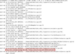 Abbildung 6: Ein Teststart des RTSP-Servers zeigt, ob er das Signal wie gewünscht empfängt und überträgt. Der rot umrandete Bereich zeigt die URL, über die Sie das Signal am Client empfangen.