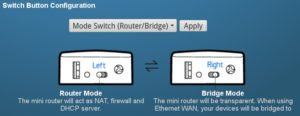 Abbildung 8: Ein einfacher Klick im Webinterface des Mini-Routers erlaubt das Umschalten zwischen Router- und Bridge-Modus.