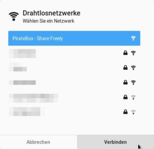 Abbildung 1: Nach Inbetriebnahme melden Sie sich im von der PirateBox aufgespannten WLAN an.