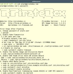 Abbildung 2: Die Konfiguration der PirateBox erfolgt über SSH. Eine Anleitung mit den ersten Schritten unterstützt Sie dabei.