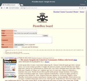 Abbildung 3: Das von der PirateBox genutzte Kareha-Forum gleicht dem berühmt-berüchtigten Image-Board 4Chan.