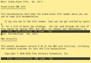 Abbildung 5: Der Info-Browser »info« ist in der Lage, mehr als ein Fenster zu öffnen, was die parallele Lektüre von Informationen ermöglicht.